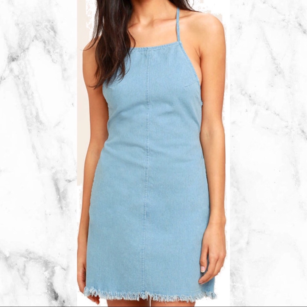 Light Blue Chambray Lace Up Dress